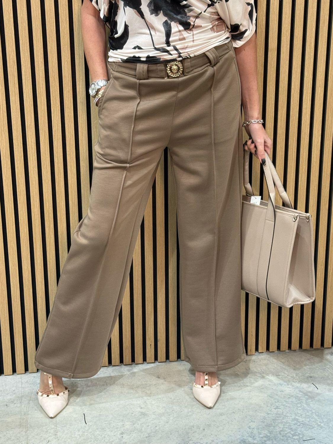 Wide Leg Tailored Trousers - Taupe