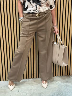 Wide Leg Tailored Trousers - Taupe