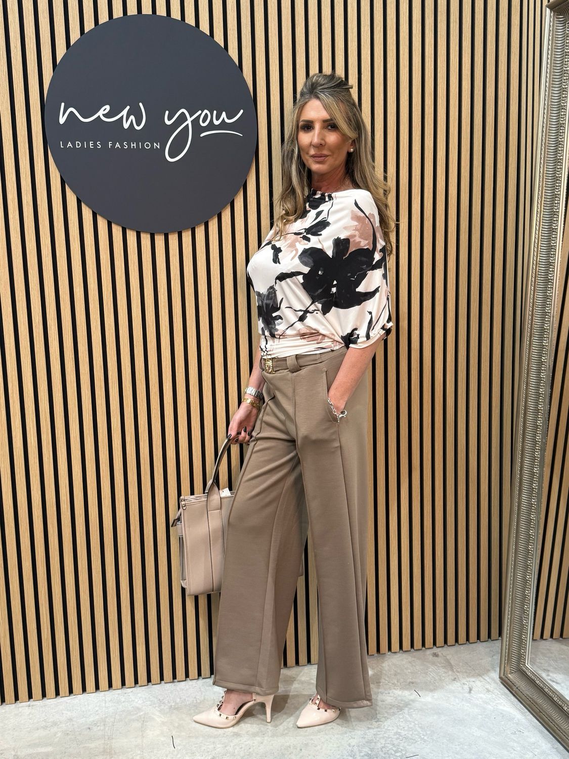 Wide Leg Tailored Trousers - Taupe