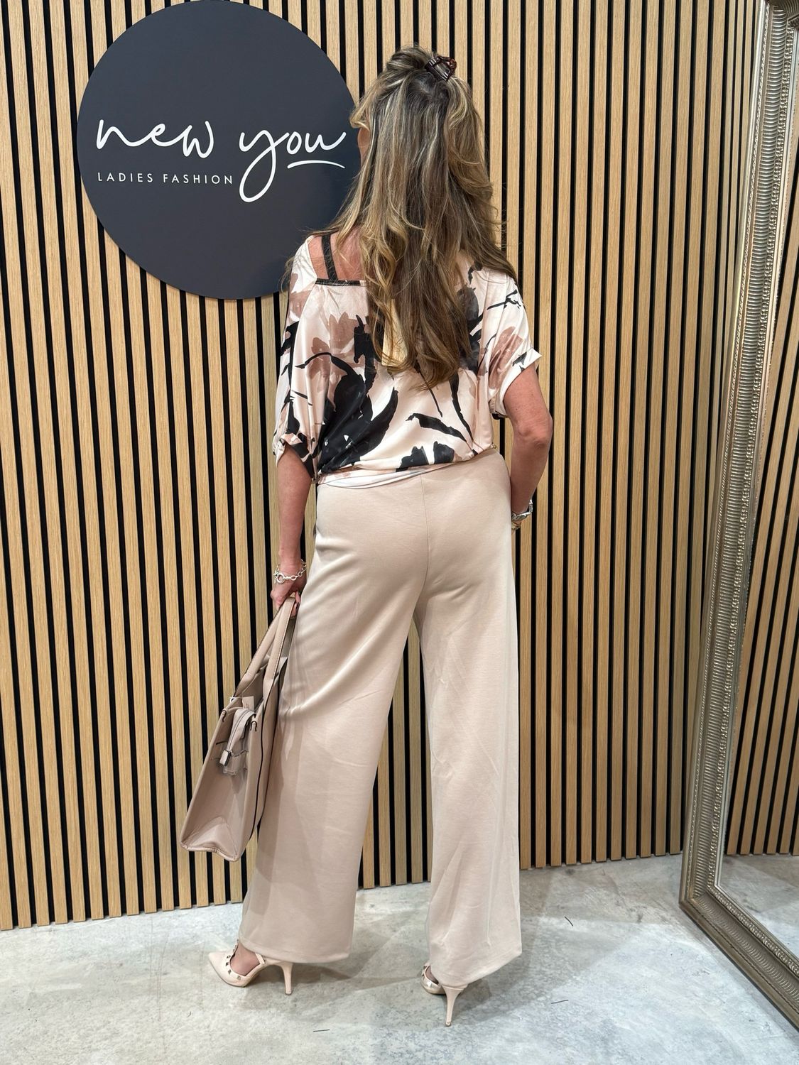 Wide Leg Tailored Trousers - Cream