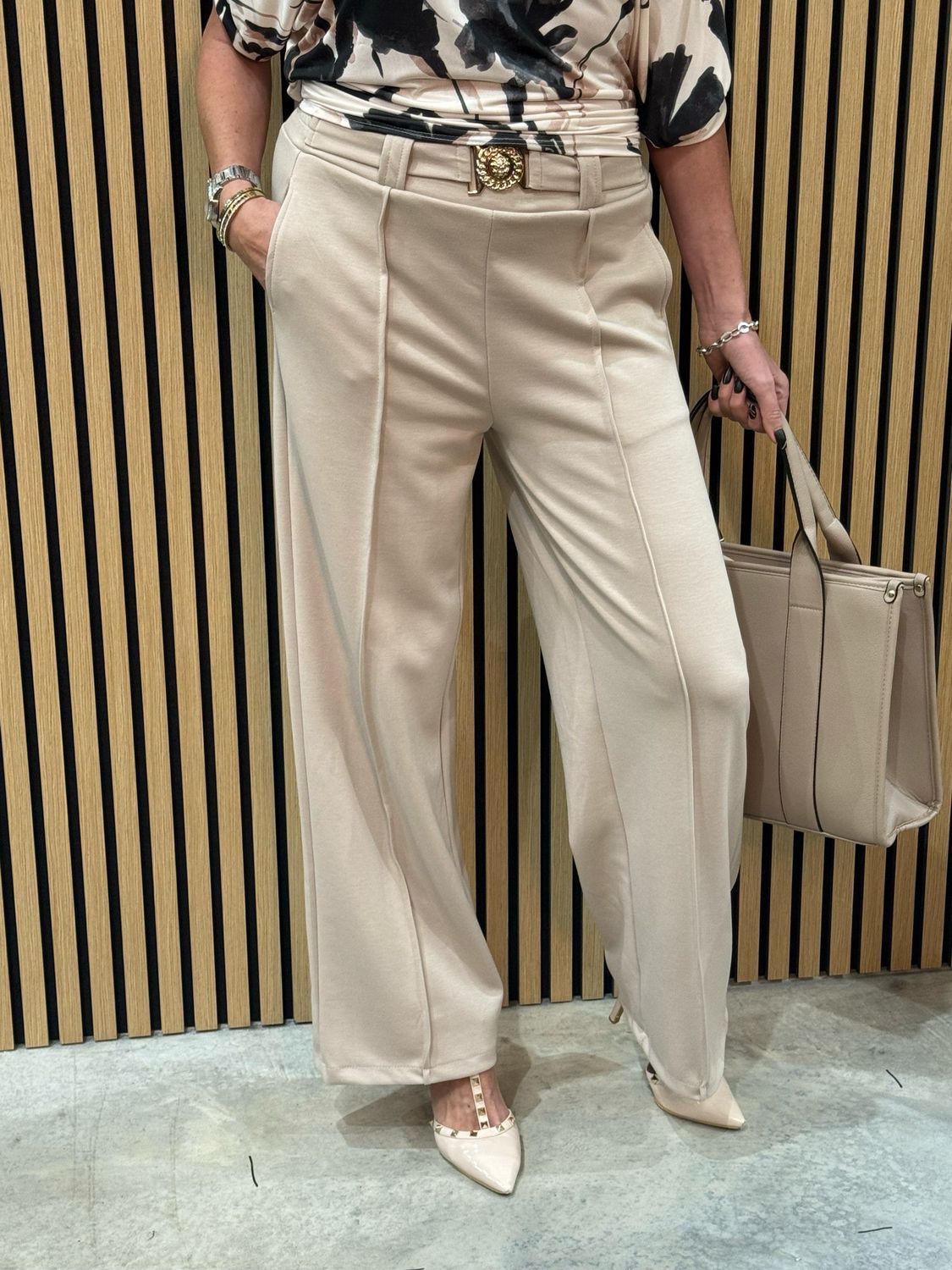 Wide Leg Tailored Trousers - Cream