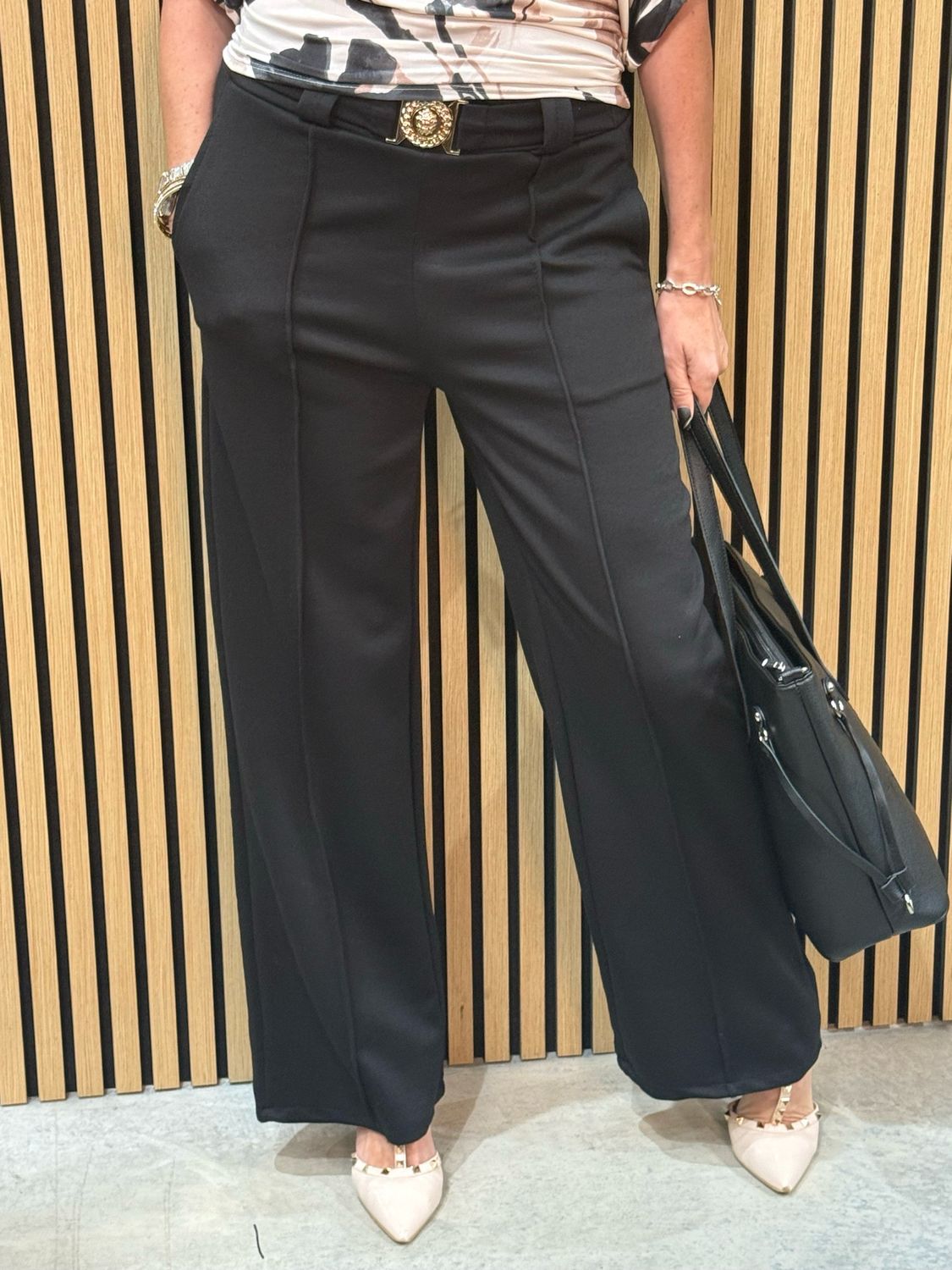 Wide Leg Tailored Trousers - Black
