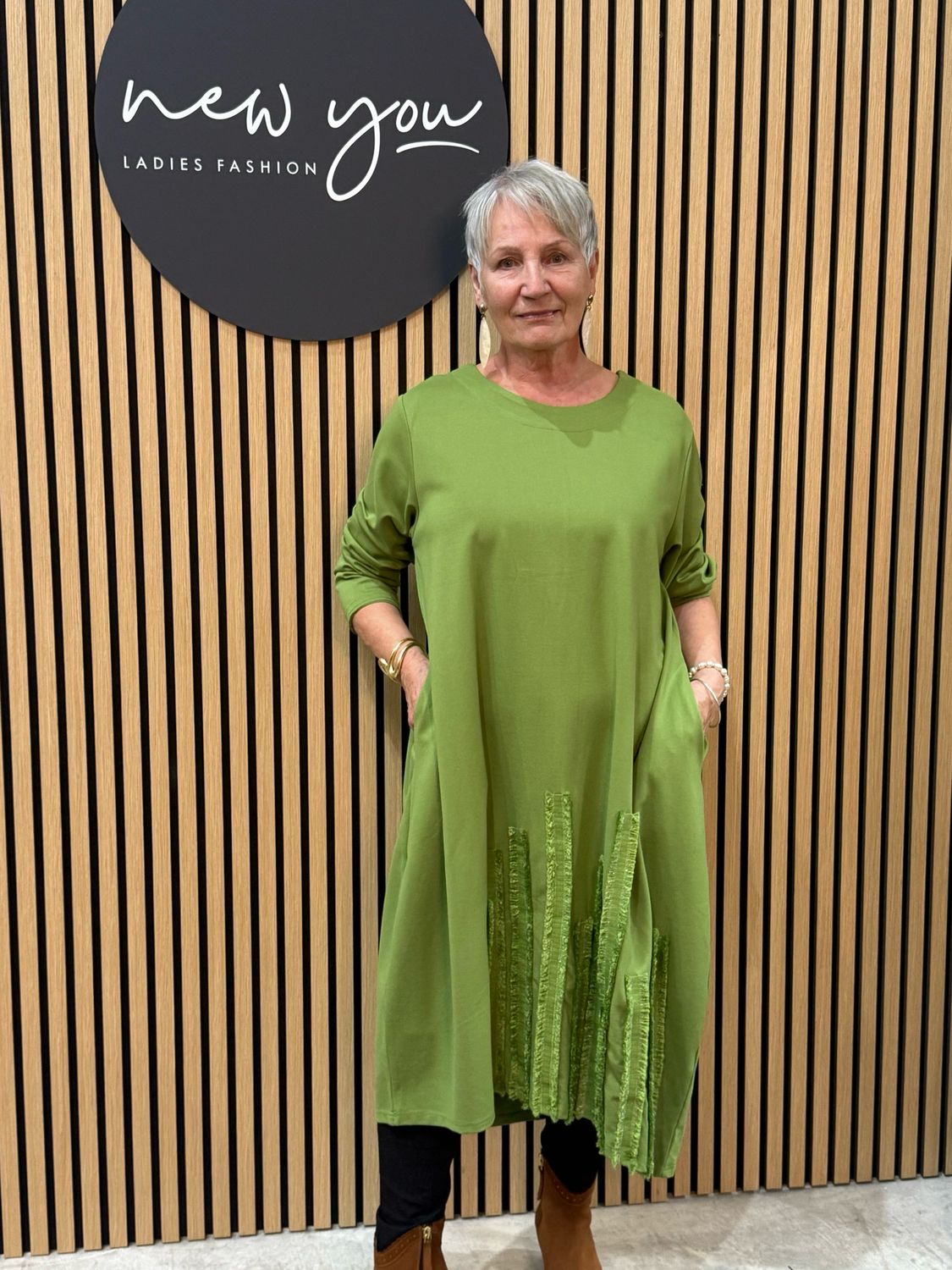 Fly Out Textured Stripe Dress - Green