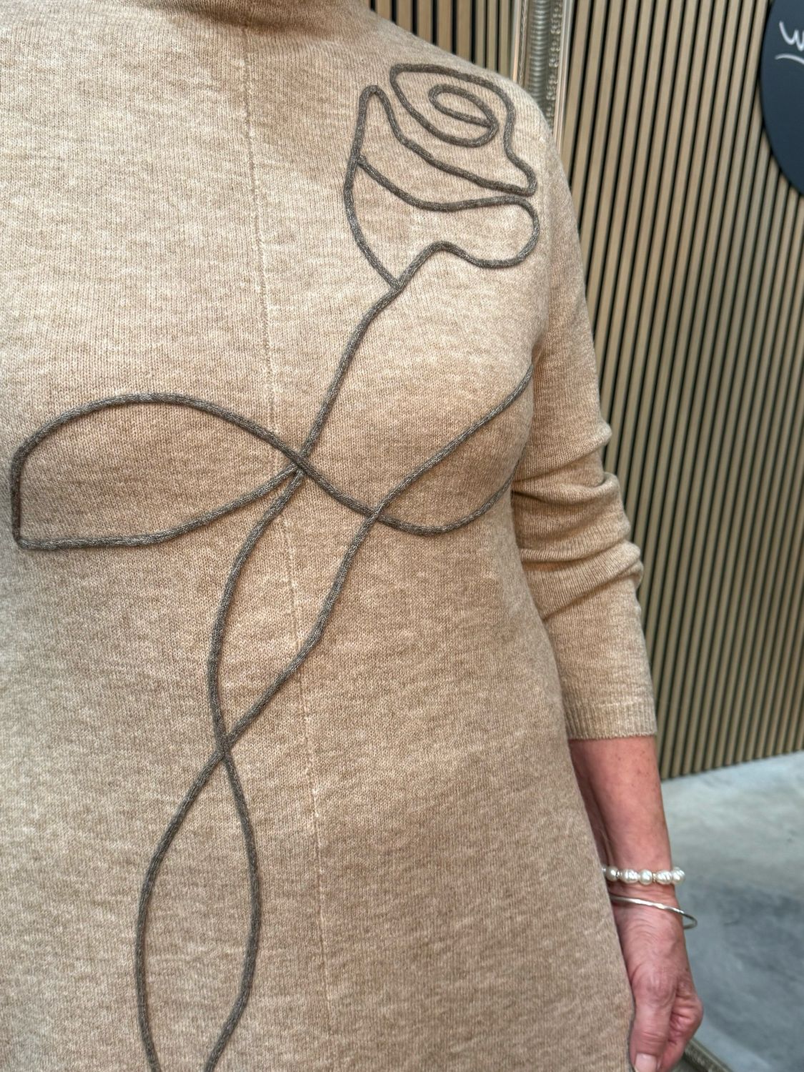 Rose Motif Knit Dress - Beige