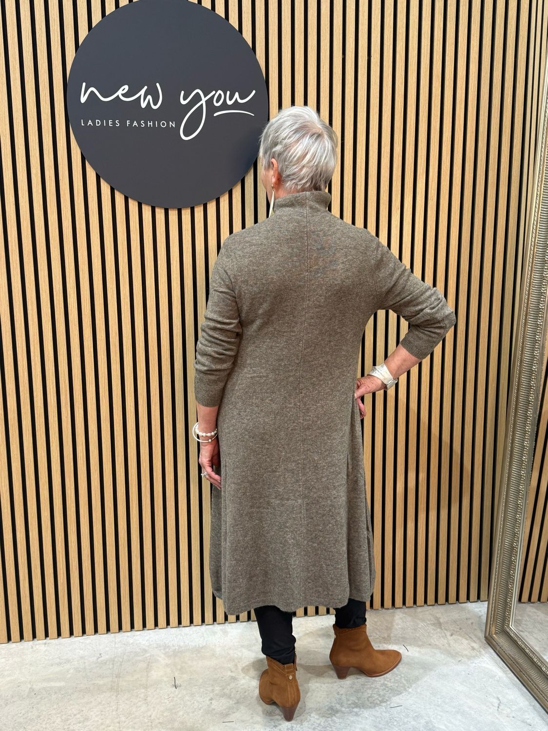 Rose Motif Knit Dress - Taupe