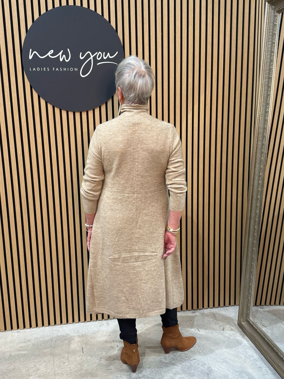 Rose Motif Knit Dress - Beige
