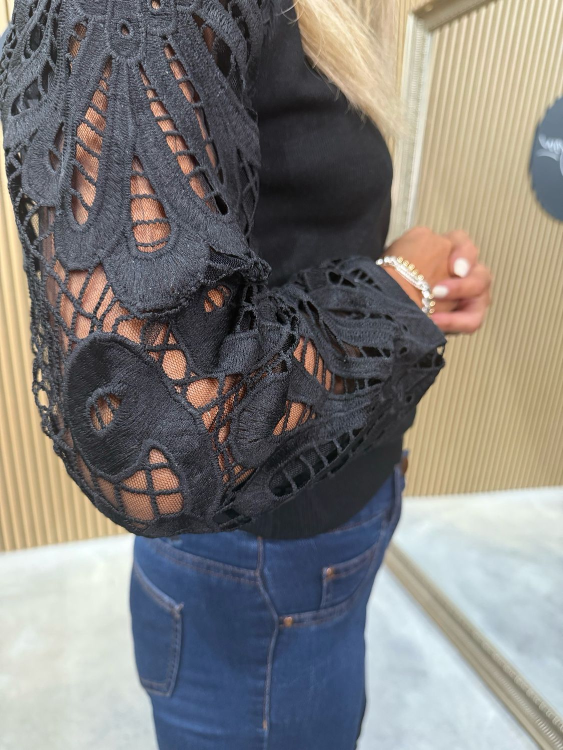 Lace Sleeve Jumper - Black
