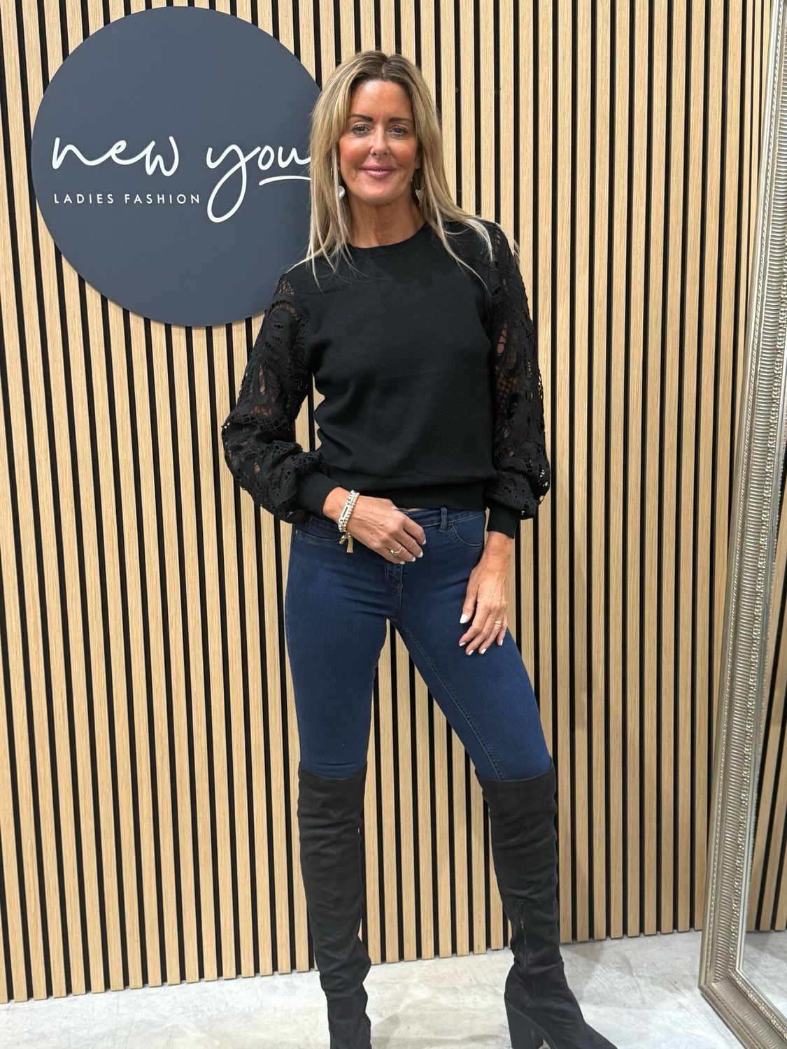 Lace Sleeve Jumper - Black