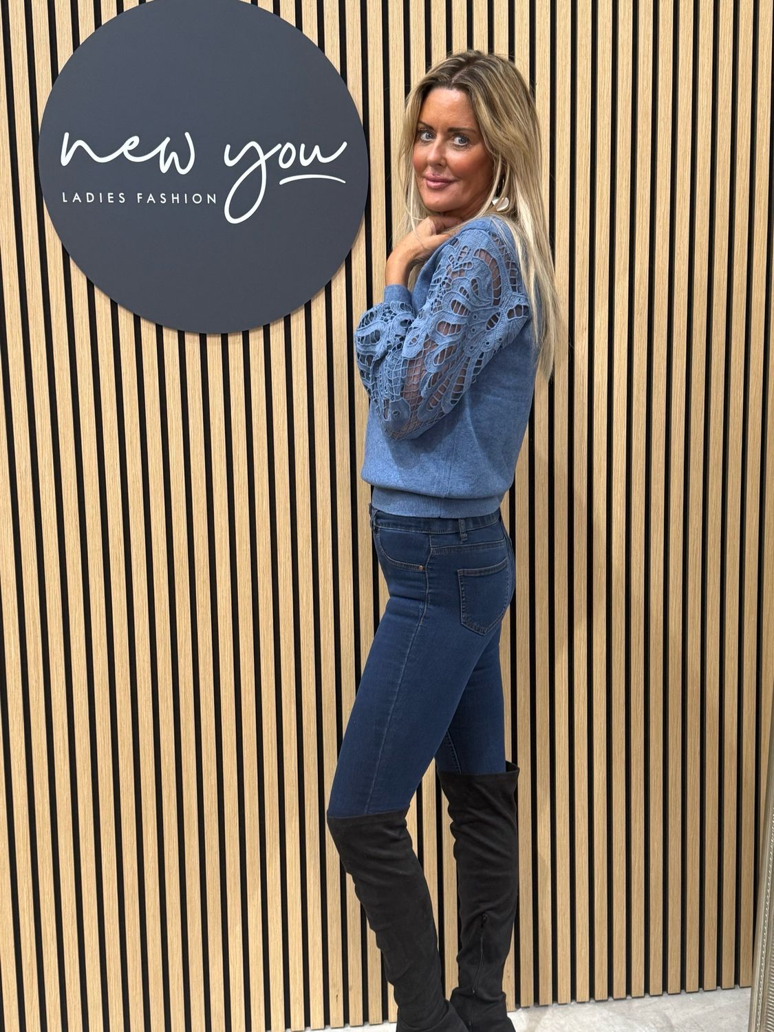 Lace Sleeve Jumper - Blue