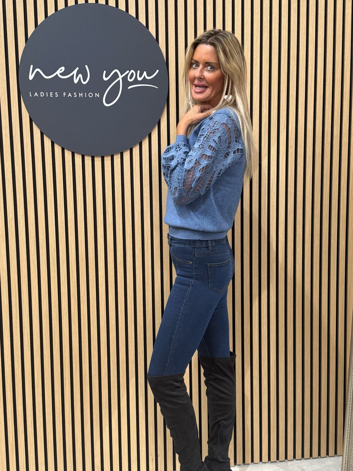 Lace Sleeve Jumper - Blue