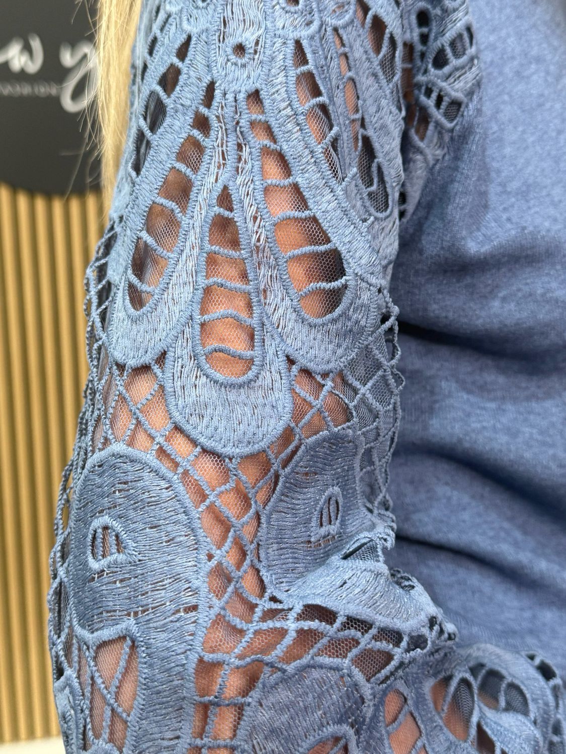 Lace Sleeve Jumper - Blue