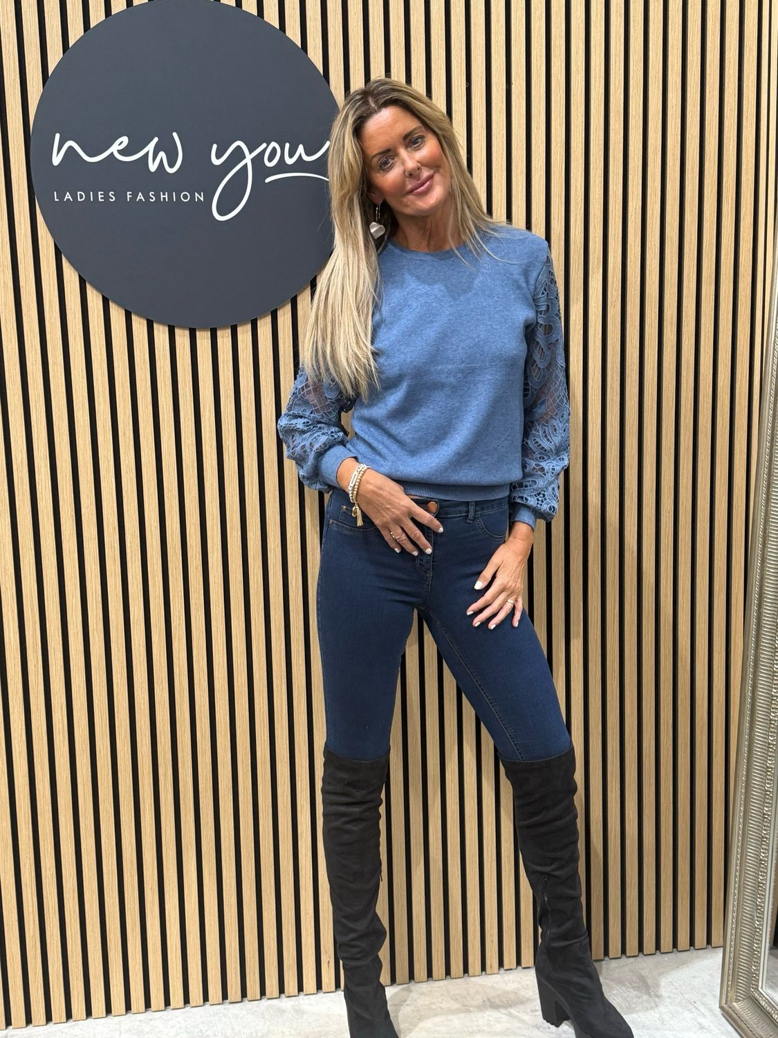 Lace Sleeve Jumper - Blue