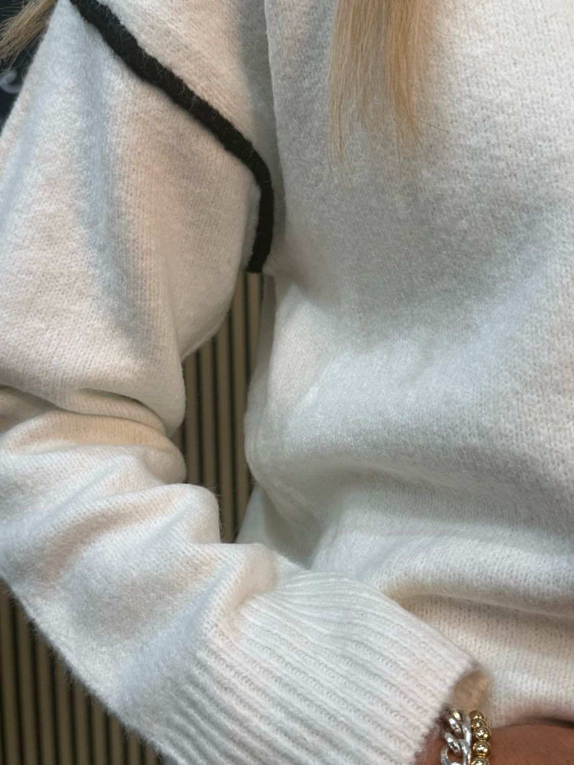 Half Zip Contrast Knit Jumper - White