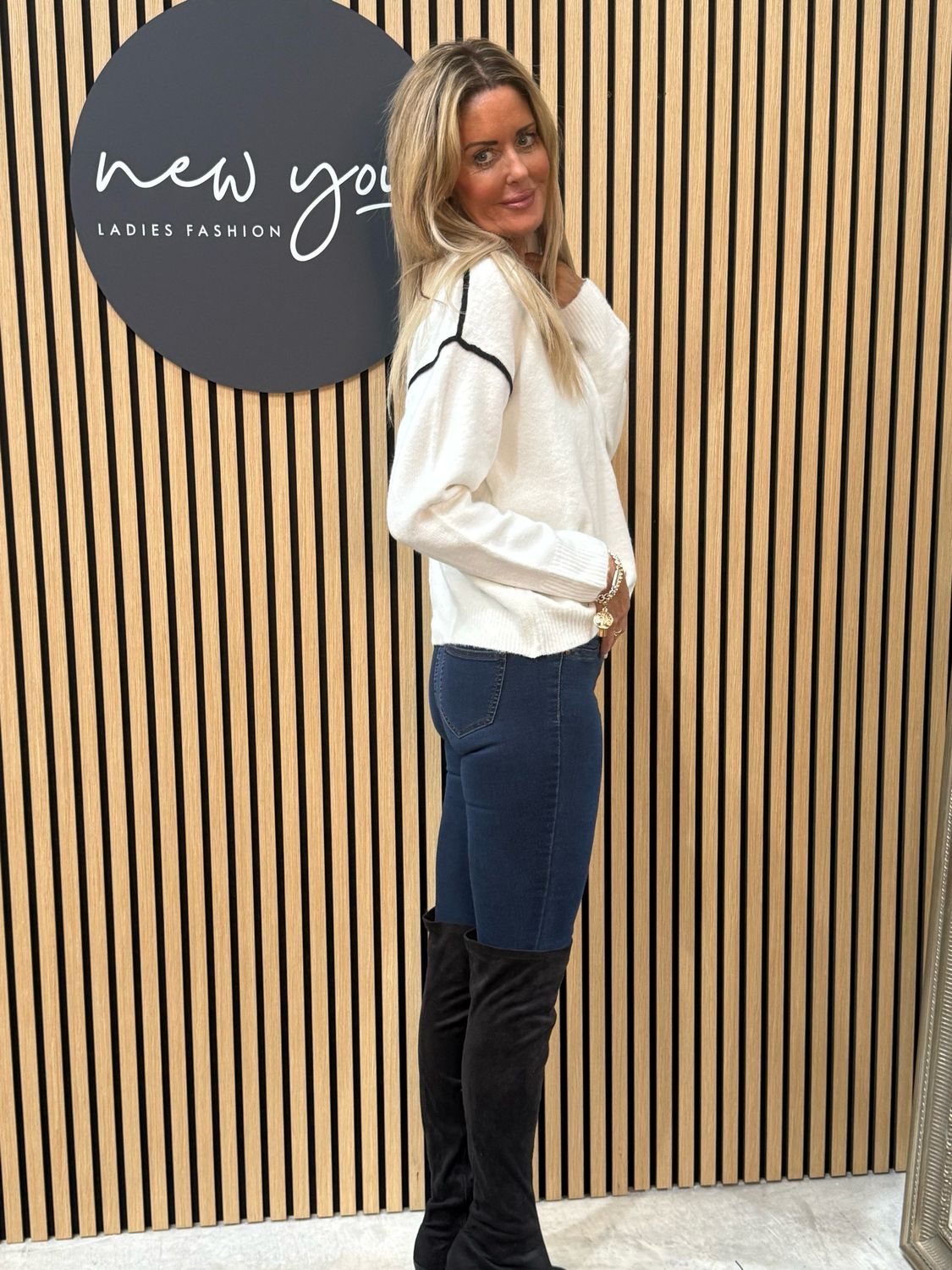 Half Zip Contrast Knit Jumper - White