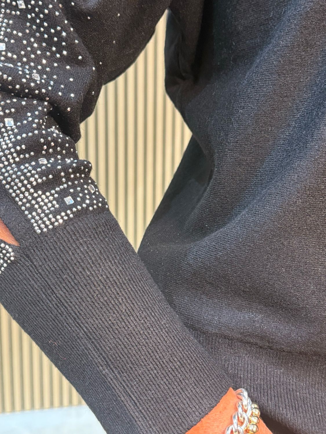 Embellished Cut Sleeve Jumper - Black