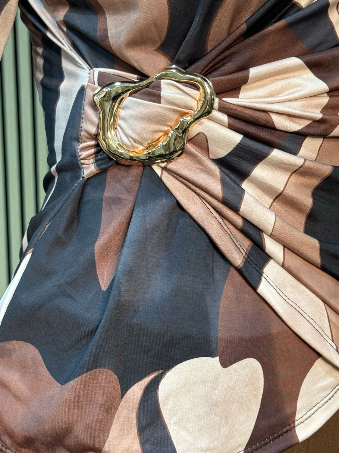 Veronica - Abstract Print Gold Buckle Design - Black/Coffee