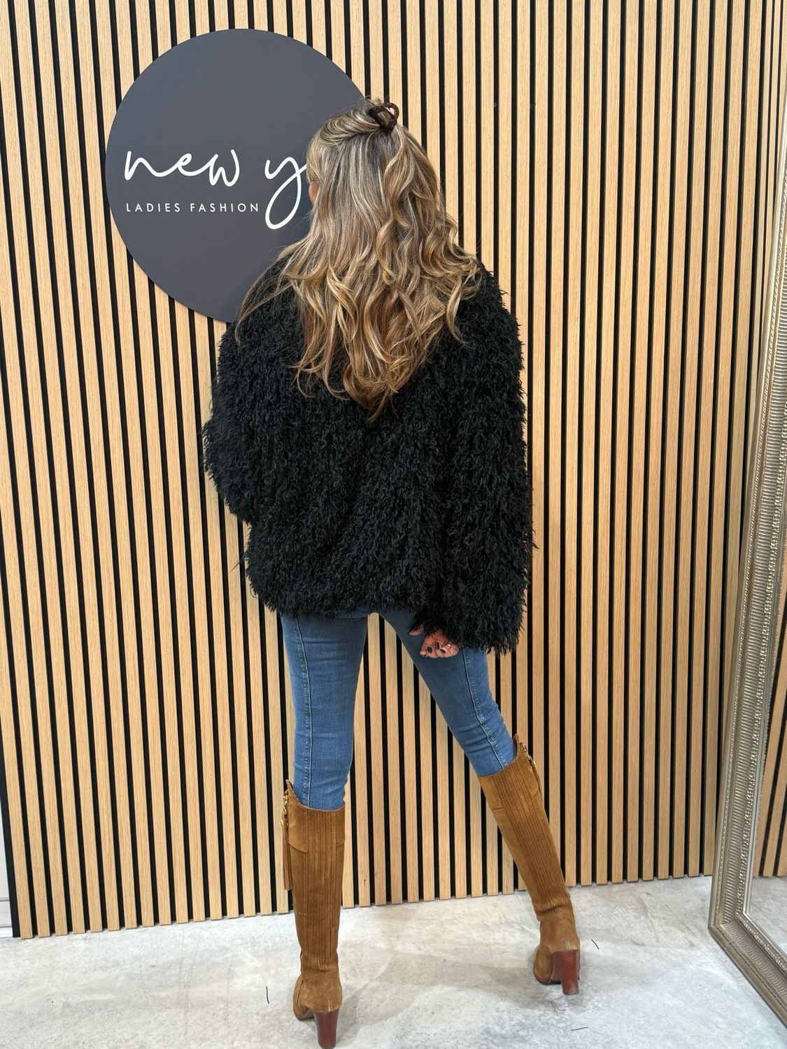 Shaggy Faux Fur Jacket - Black