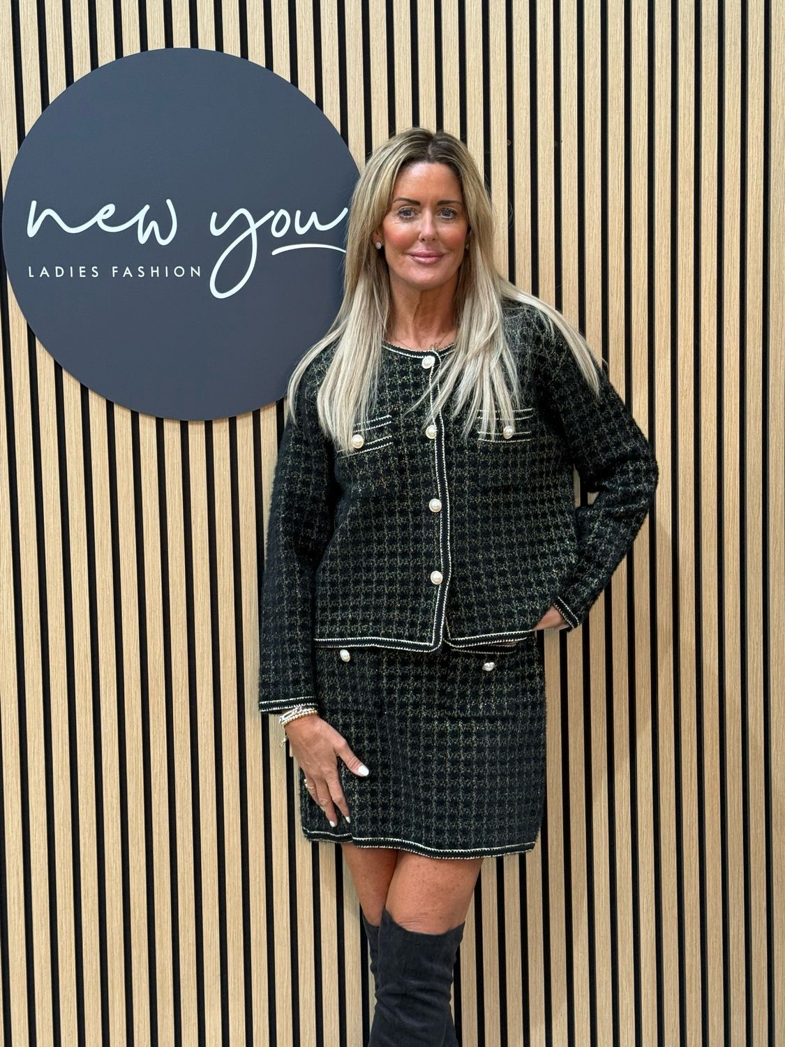 Tweed Skirt Set - Black/Gold