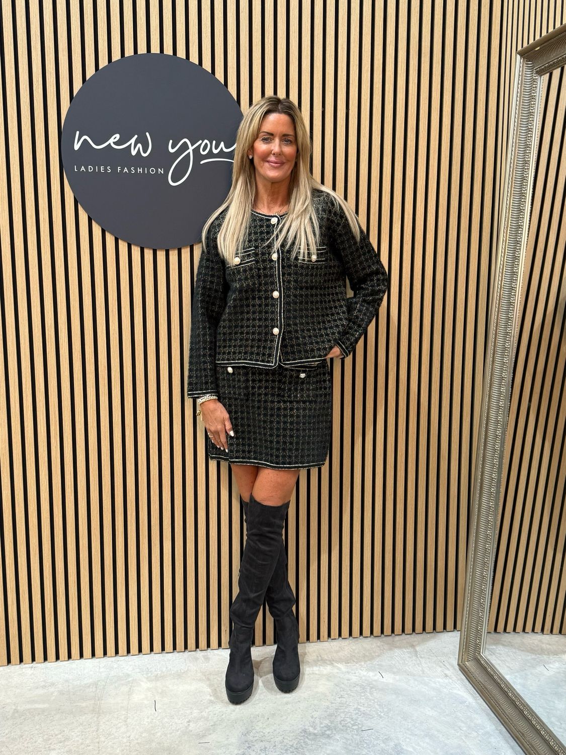 Tweed Skirt Set - Black/Gold