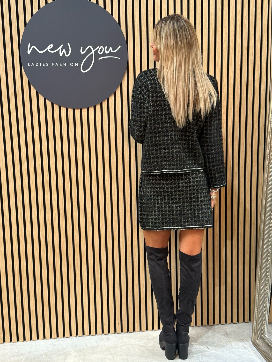 Tweed Skirt Set - Black/Gold