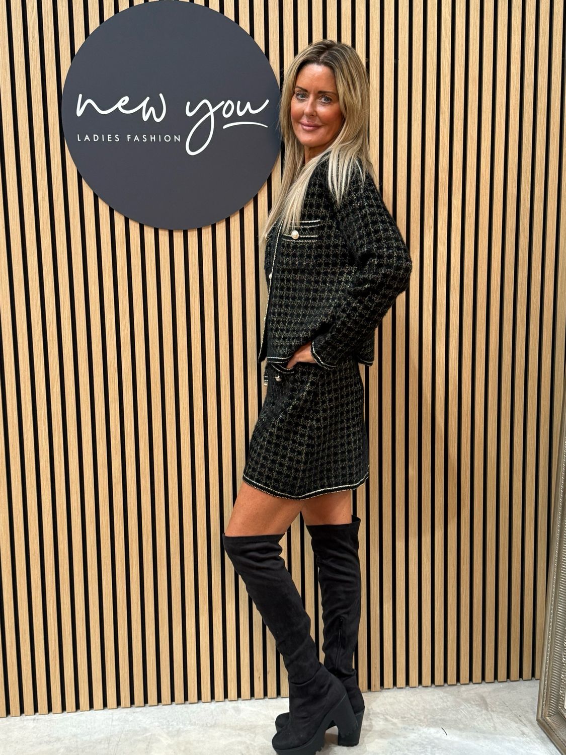 Tweed Skirt Set - Black/Gold