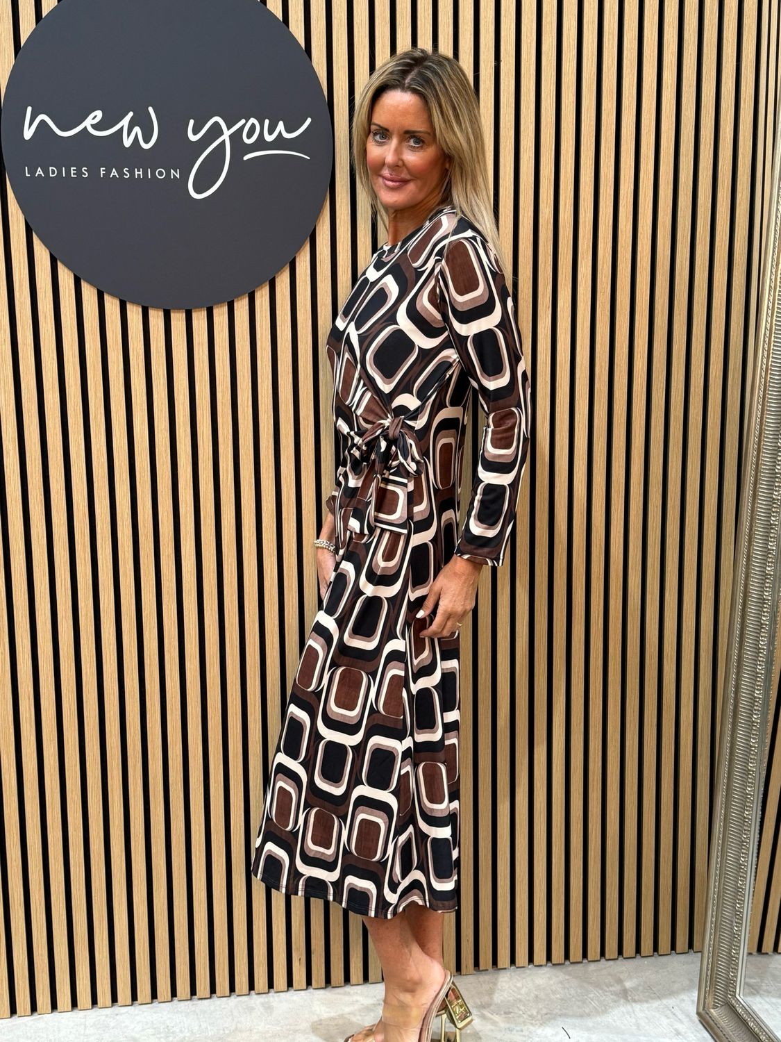 Geometric Midi Dress - Coffee/Brown