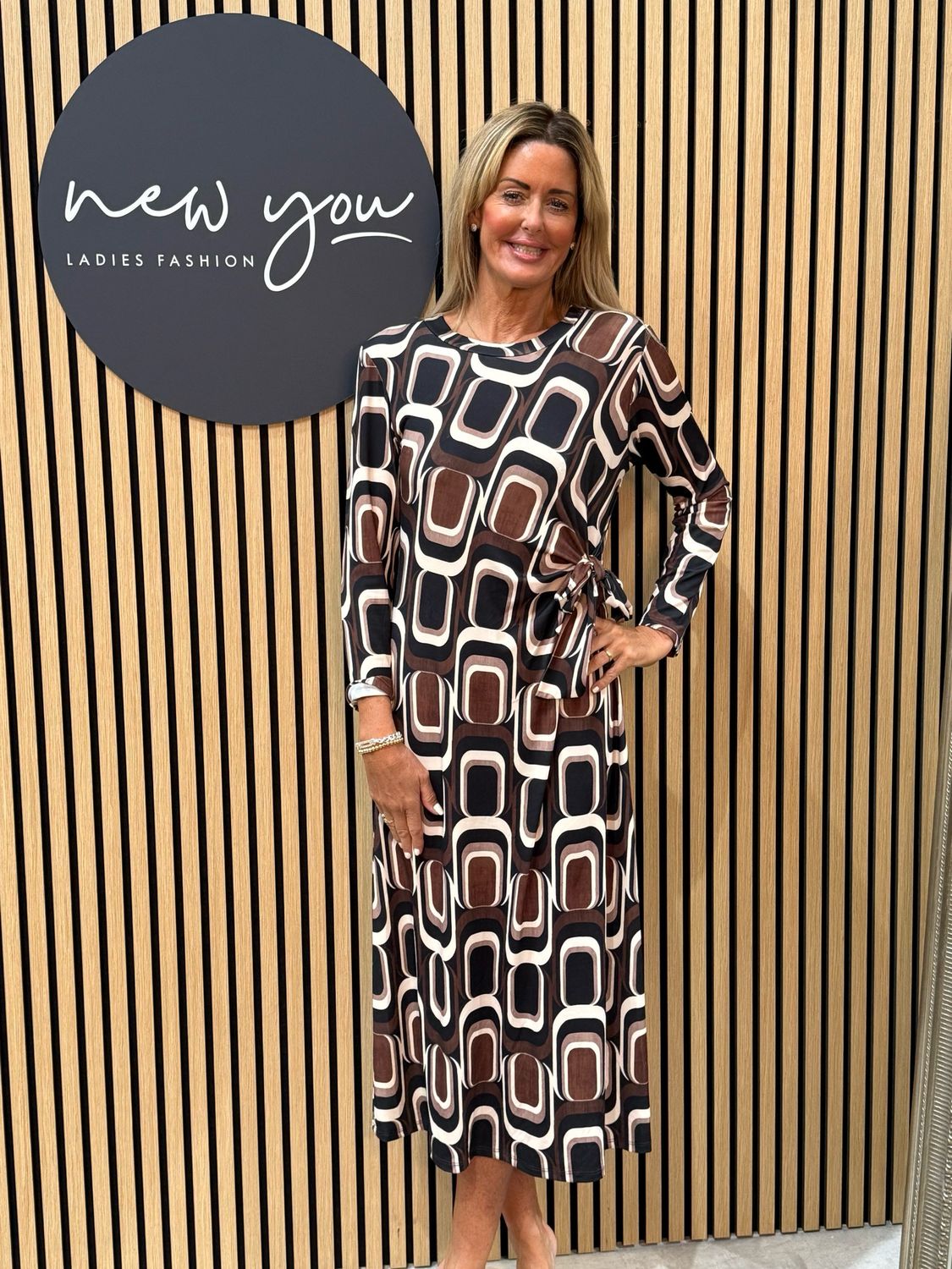 Geometric Midi Dress - Coffee/Brown