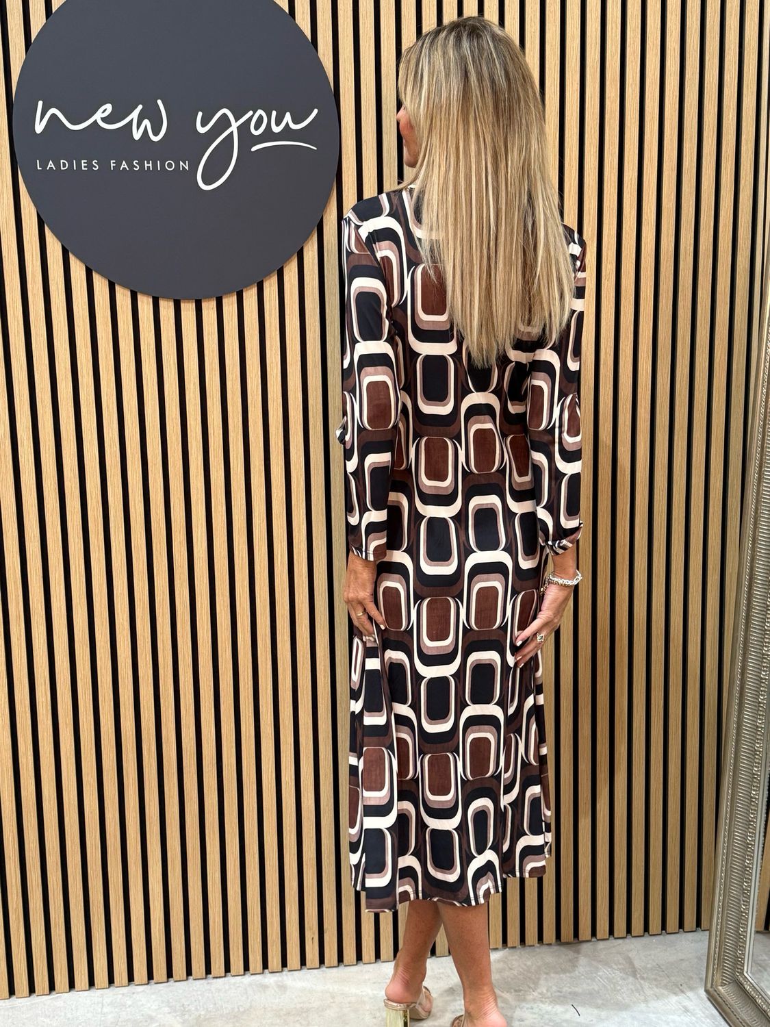 Geometric Midi Dress - Coffee/Brown