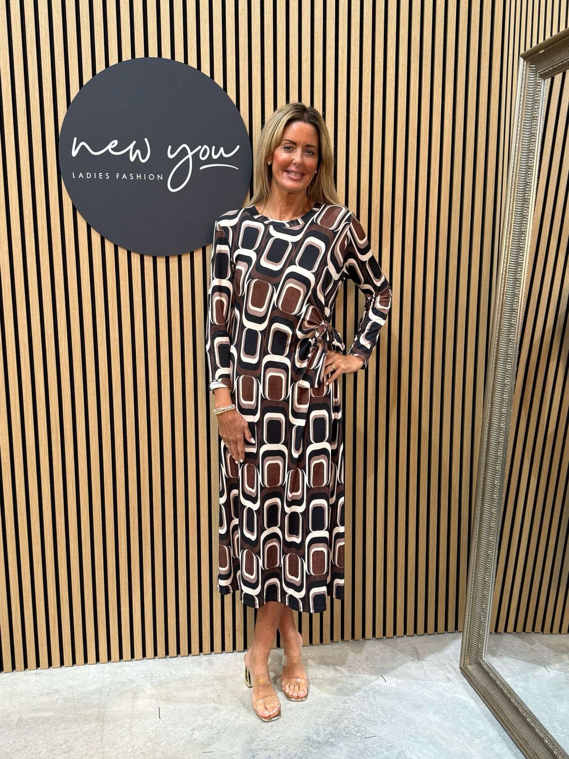 Geometric Midi Dress - Coffee/Brown