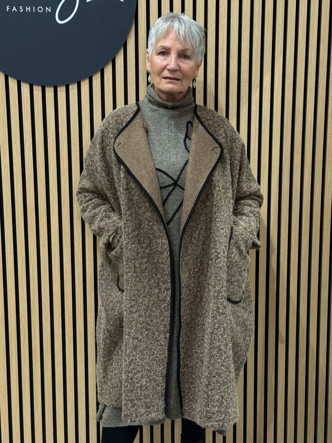 Textured Wool Blend Jacket - Taupe