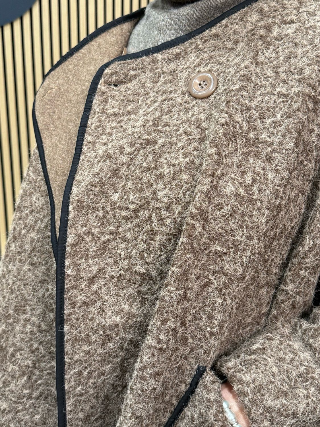 Textured Wool Blend Jacket - Taupe