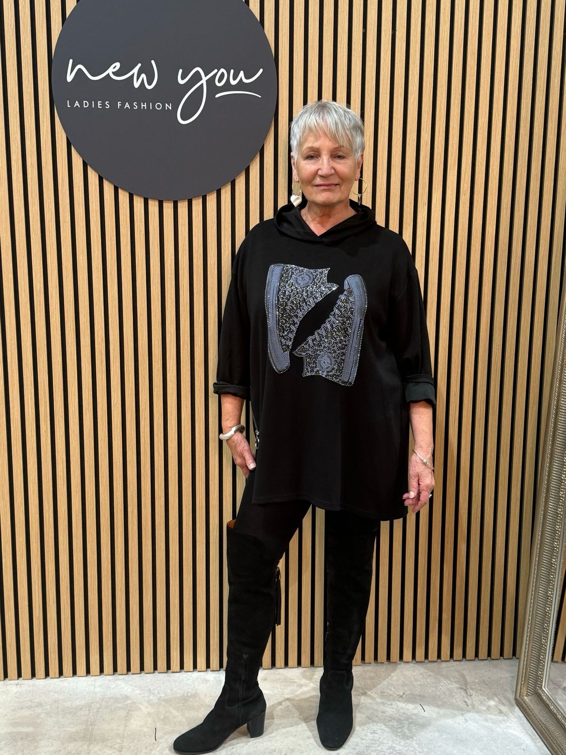 Hooded Tunic With Sneaker Design - Black
