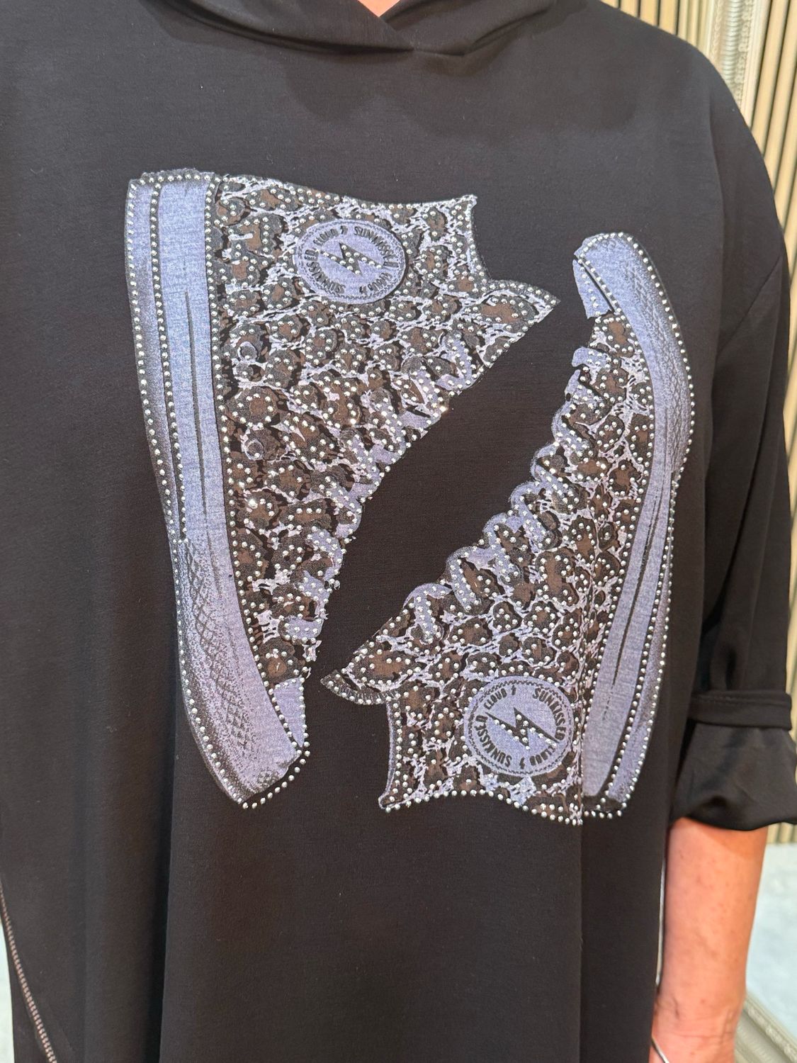 Hooded Tunic With Sneaker Design - Black