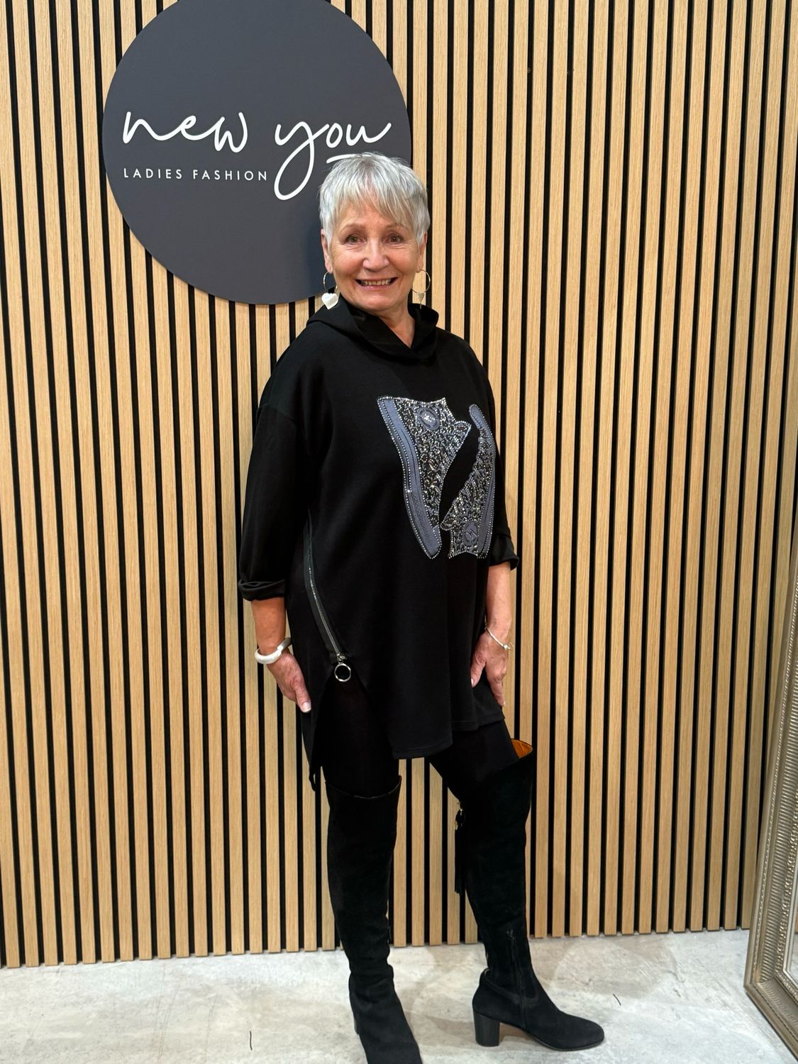 Hooded Tunic With Sneaker Design - Black