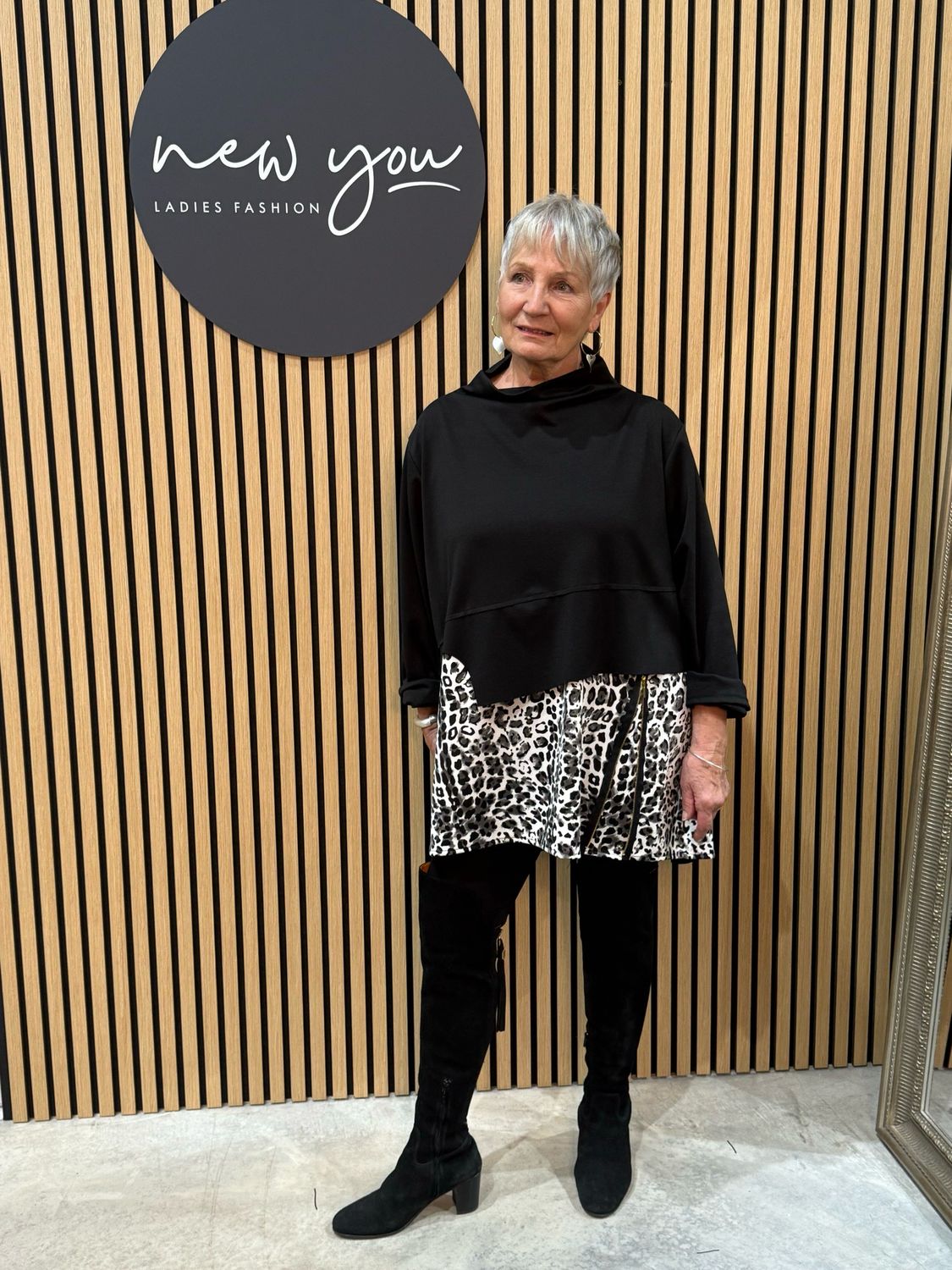 Tunic Jumper Dress  - Black/Leopard Print