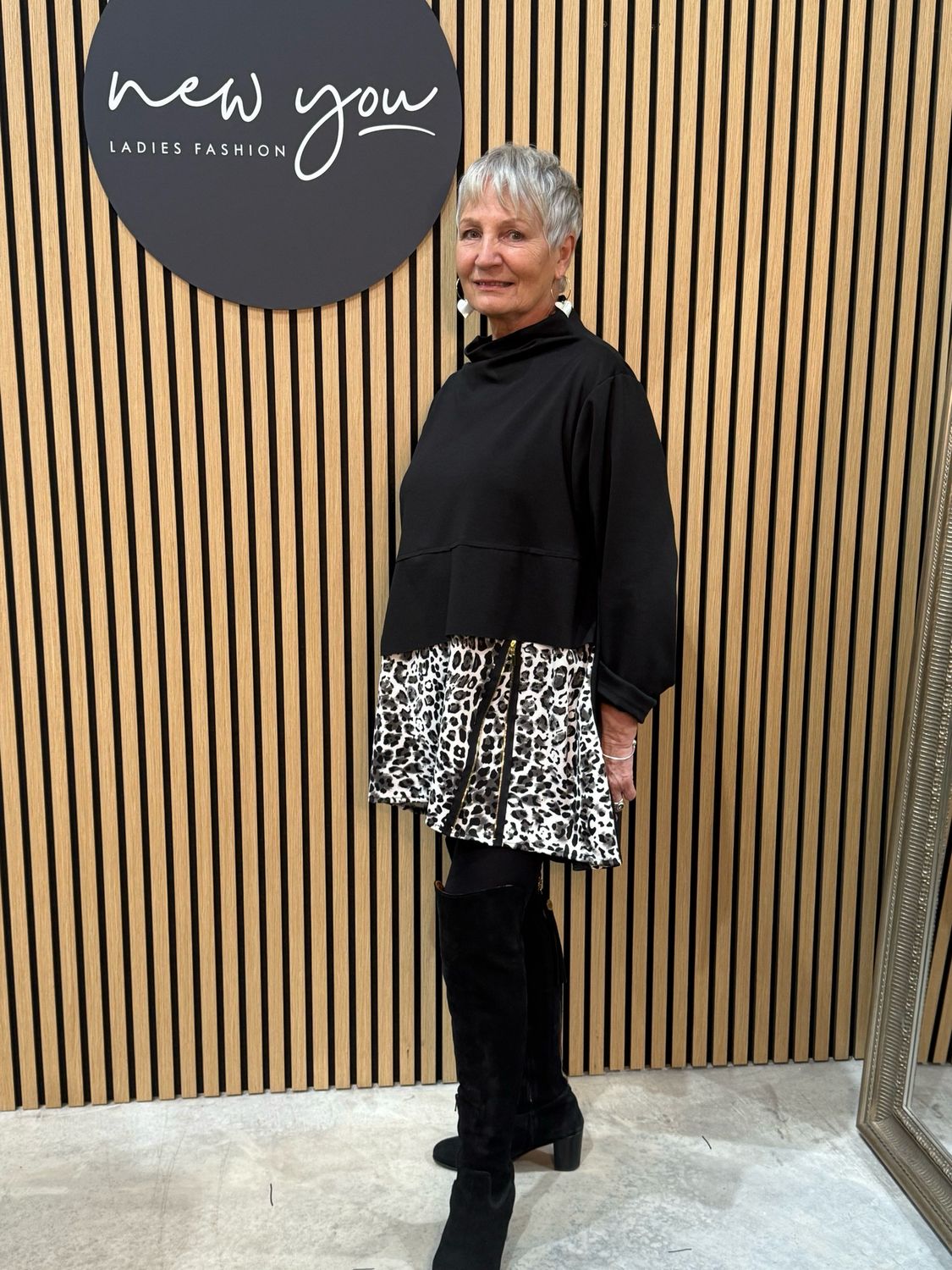 Tunic Jumper Dress  - Black/Leopard Print