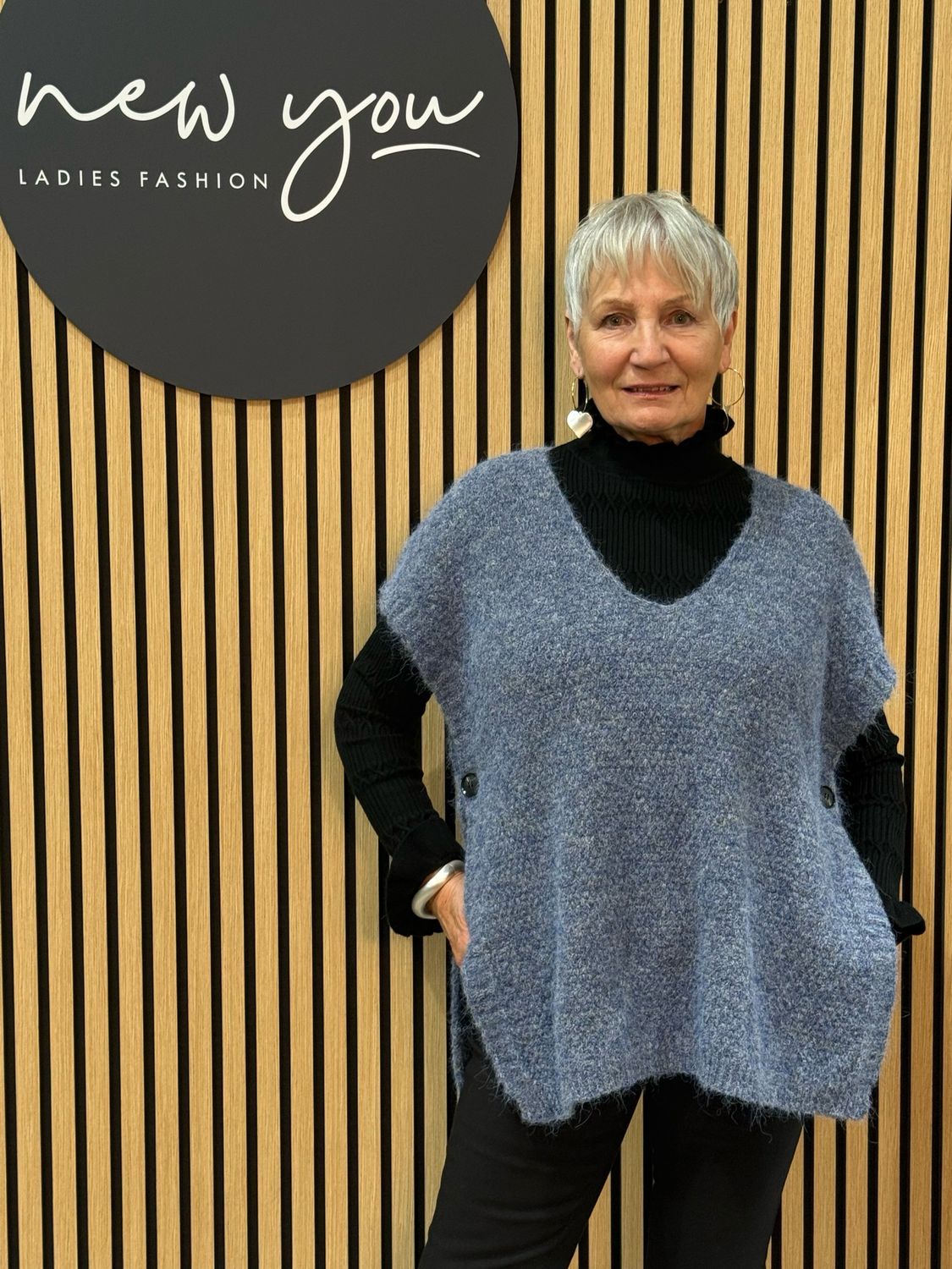 Soft Knit Poncho - Denim