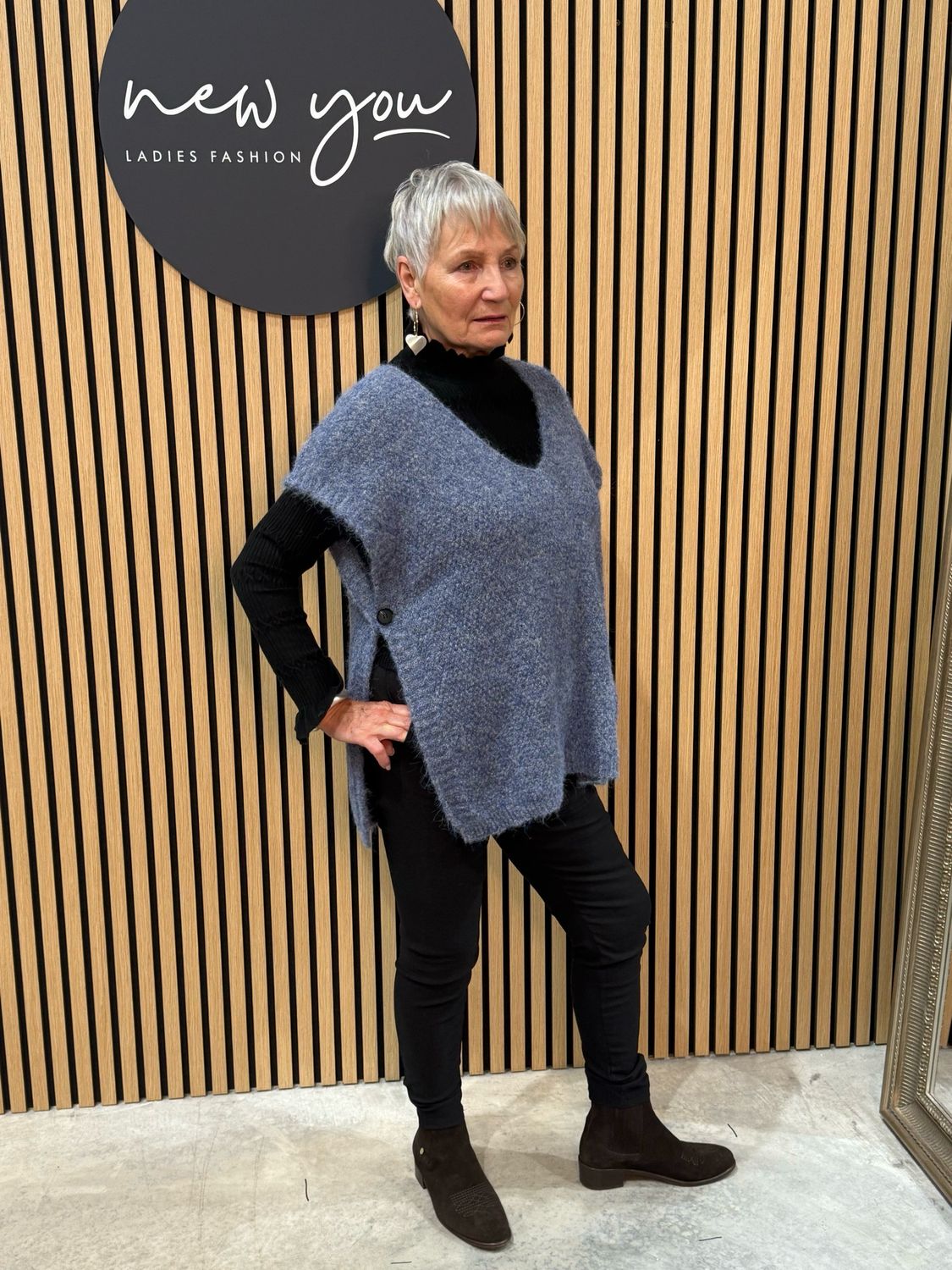 Soft Knit Poncho - Denim