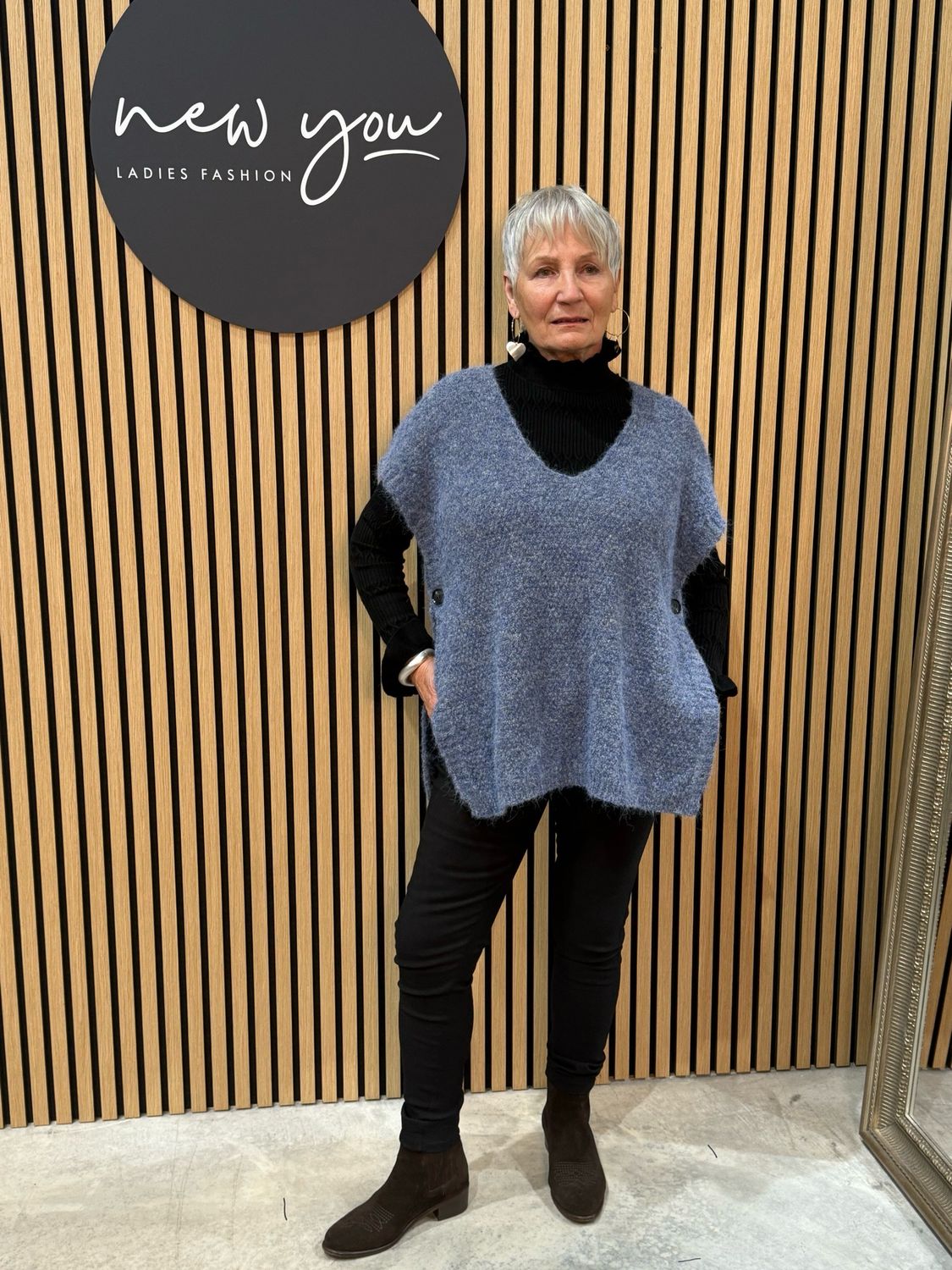 Soft Knit Poncho - Denim