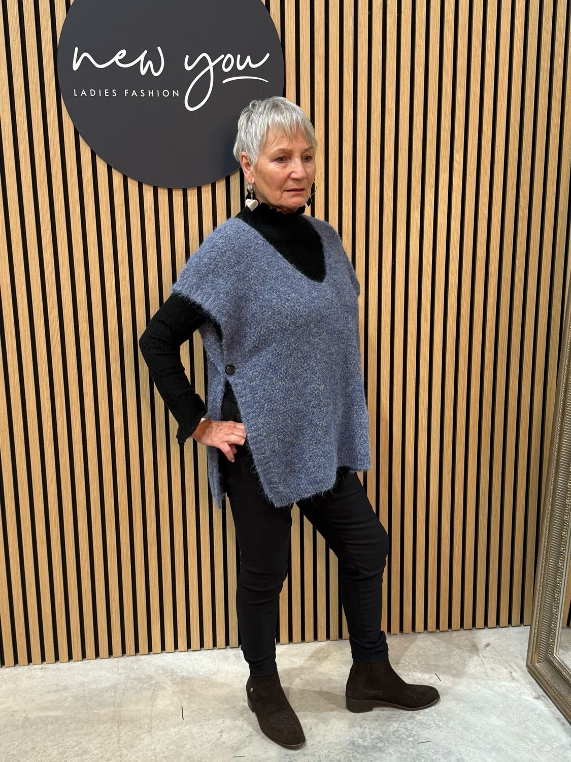 Soft Knit Poncho - Denim