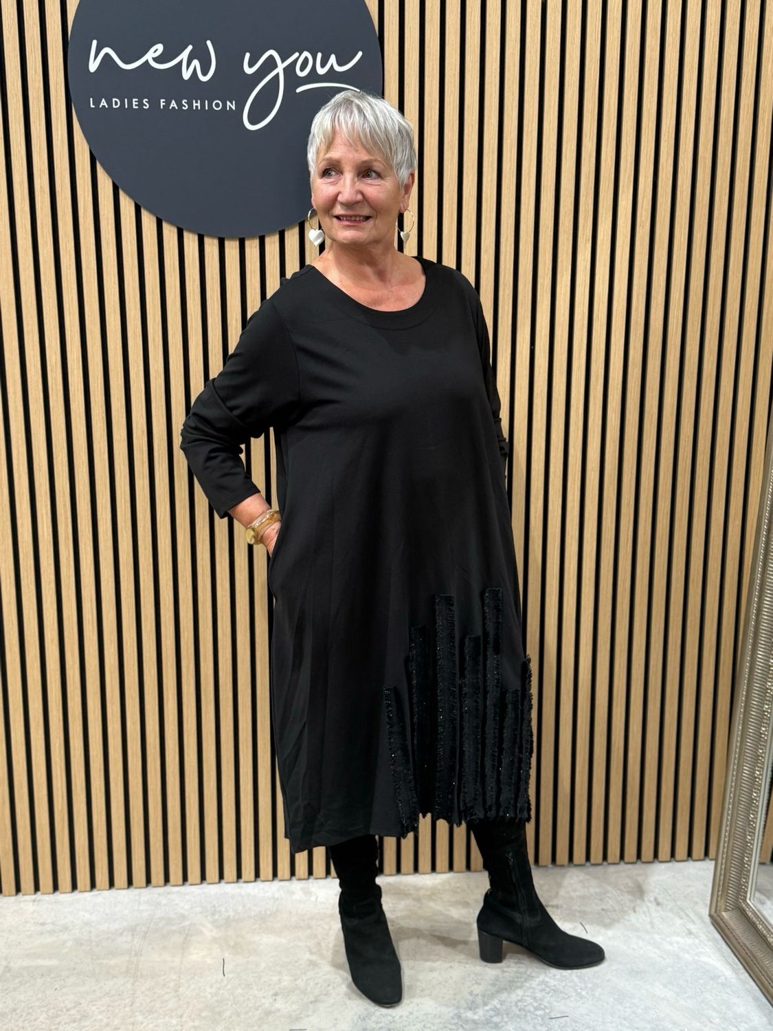 Stripe Design Tunic Dress - Black