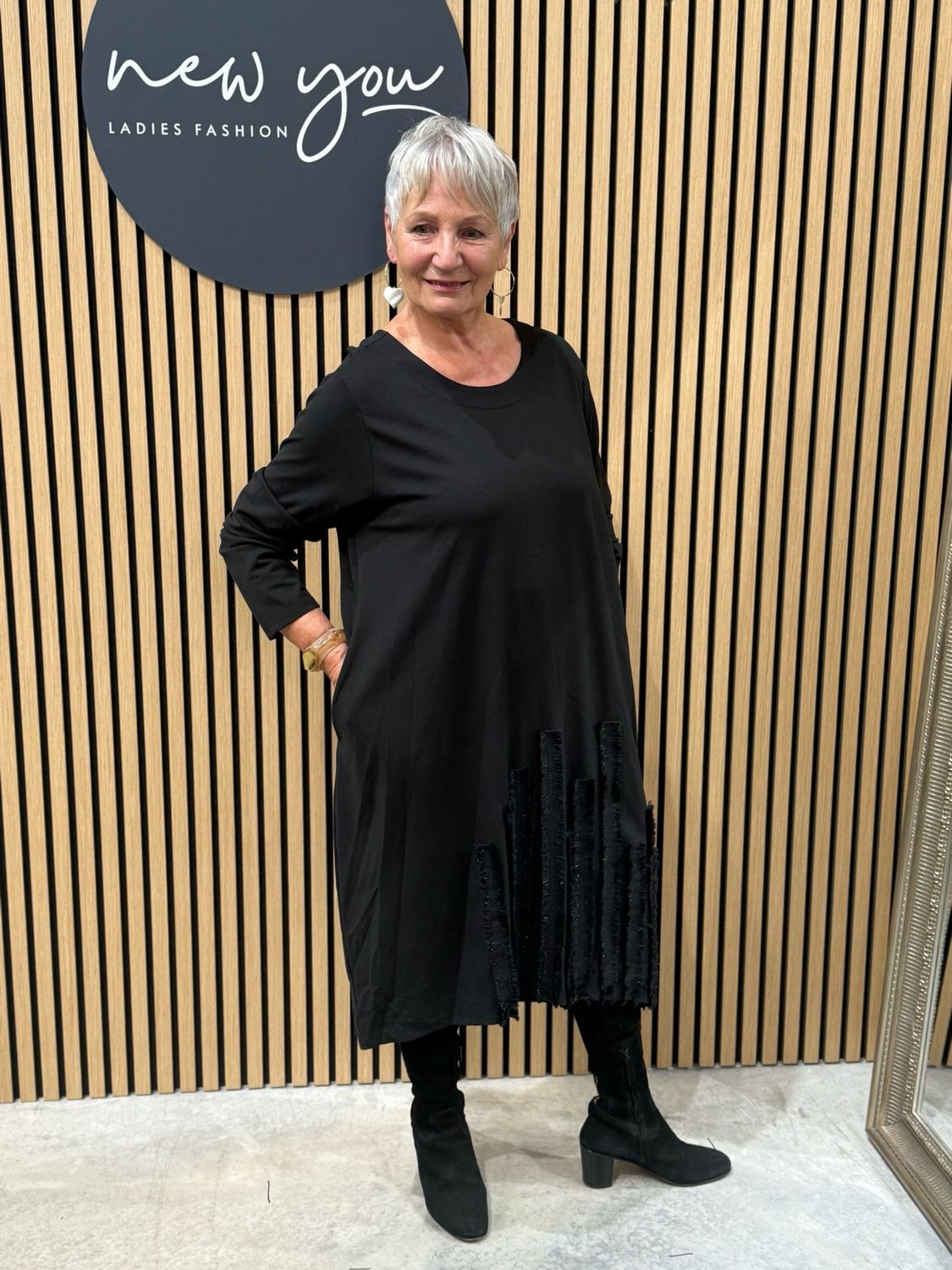 Stripe Design Tunic Dress - Black