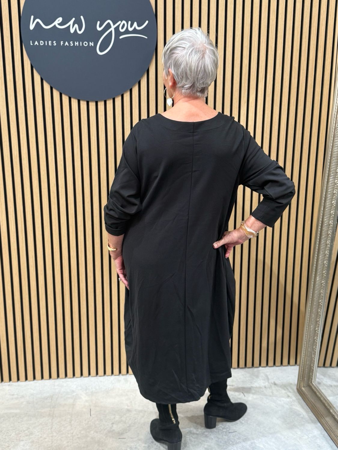 Stripe Design Tunic Dress - Black