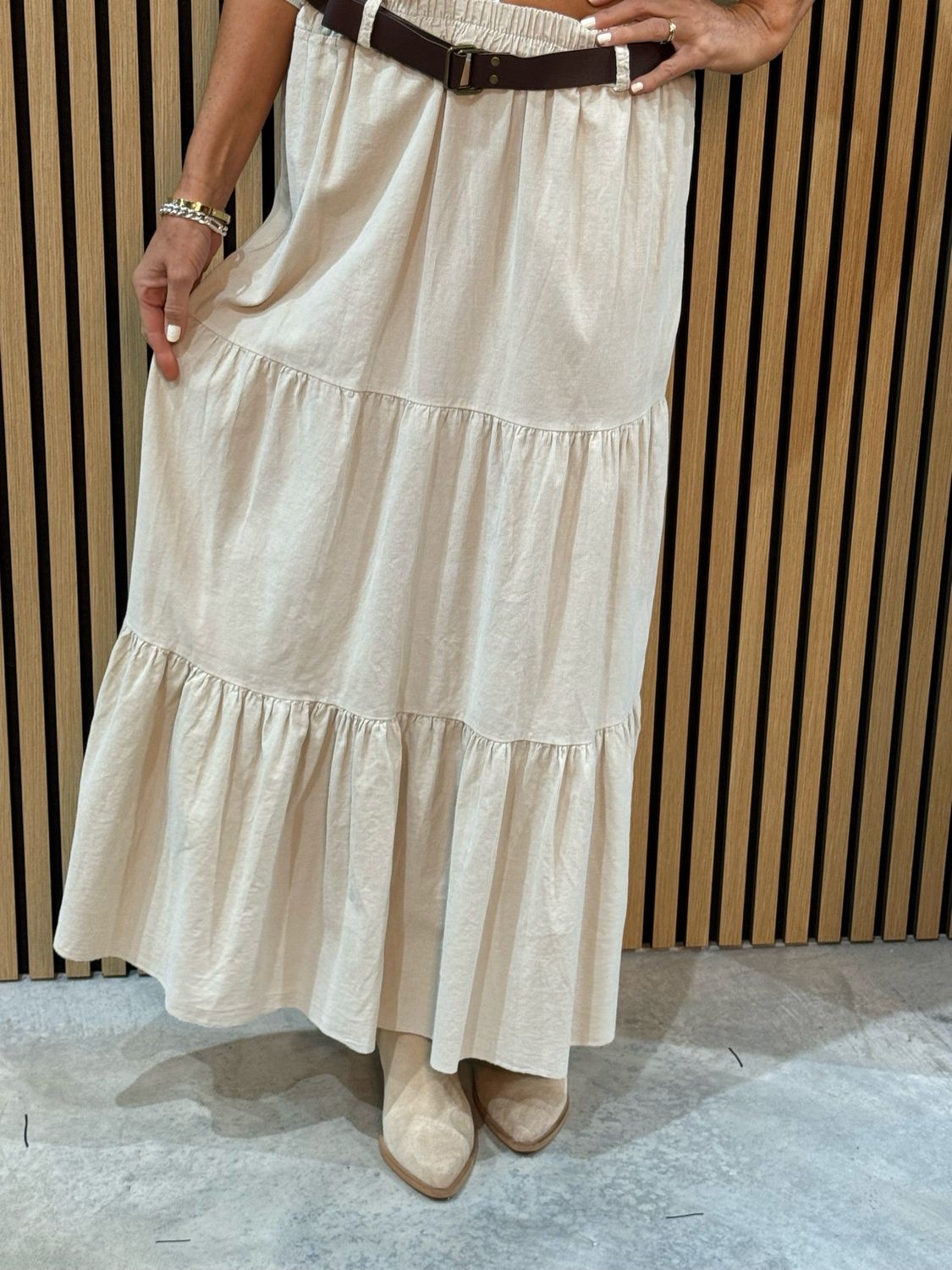 Tiered Cotton Maxi Skirt - Cream