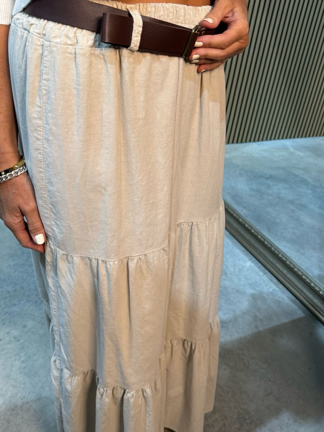 Tiered Cotton Maxi Skirt - Cream