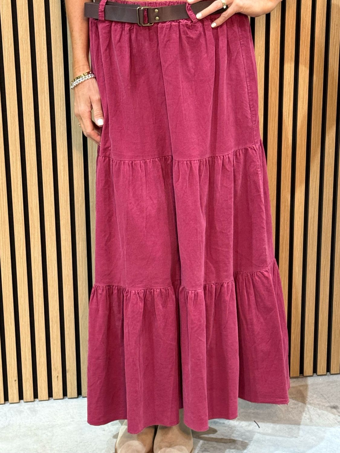 Tiered Cotton Maxi Skirt - Raspberry