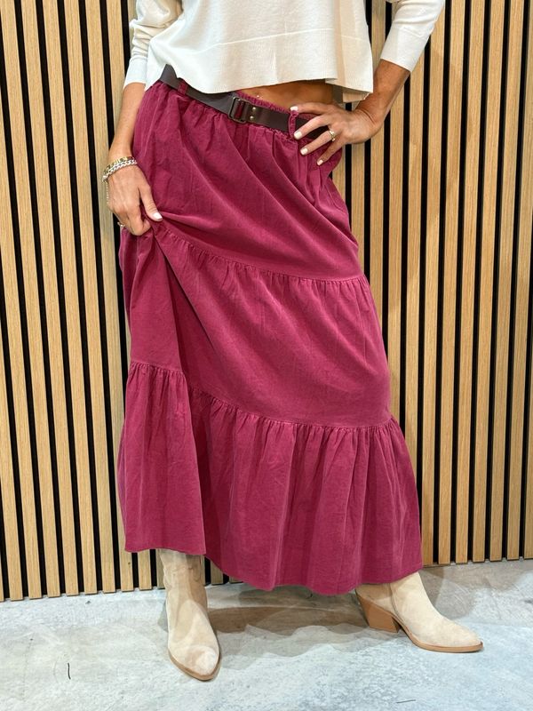 Tiered Cotton Maxi Skirt - Raspberry