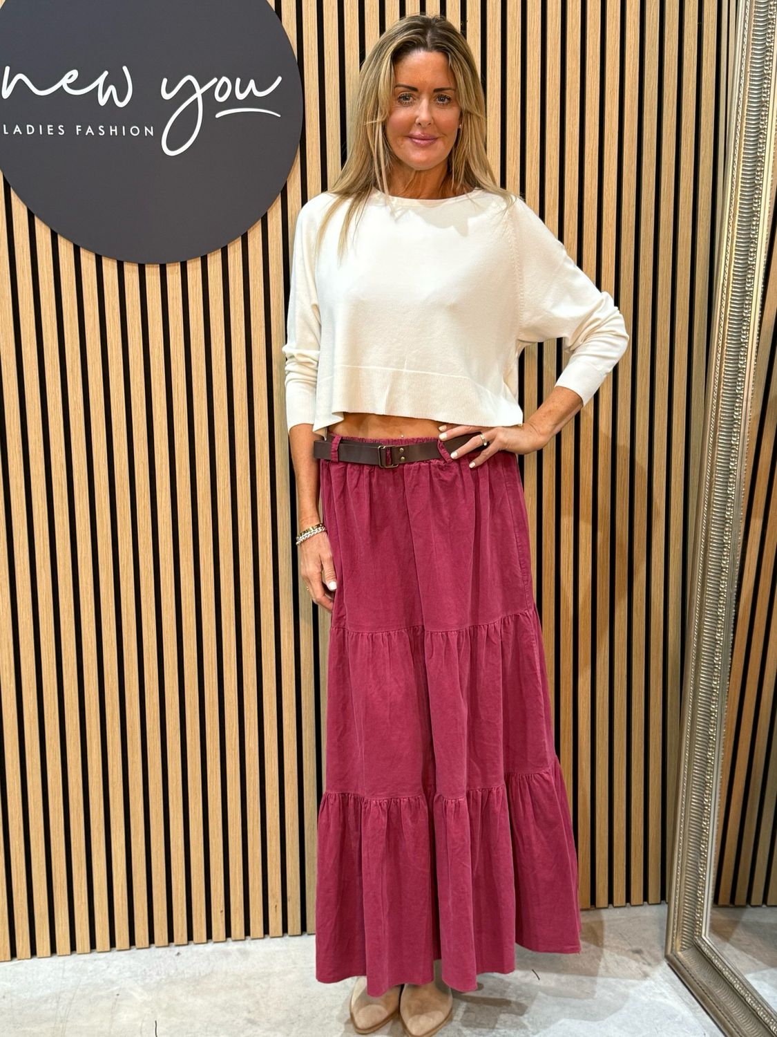 Tiered Cotton Maxi Skirt - Raspberry
