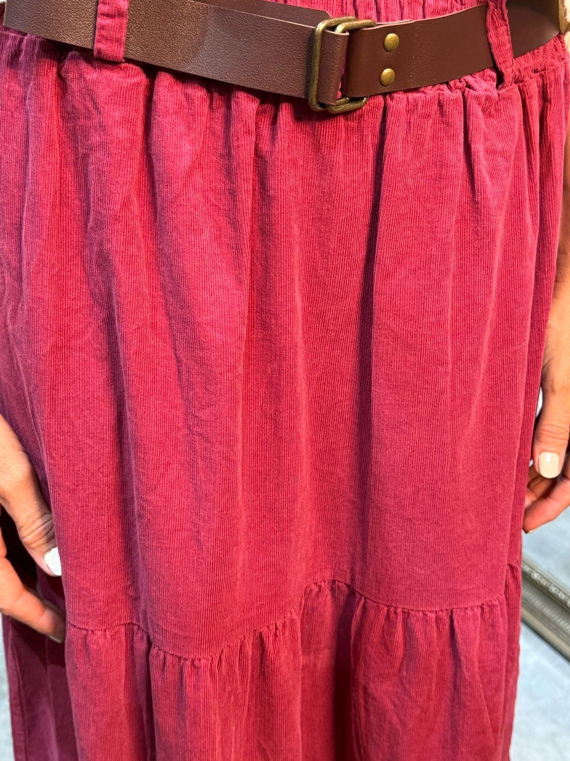 Tiered Cotton Maxi Skirt - Raspberry