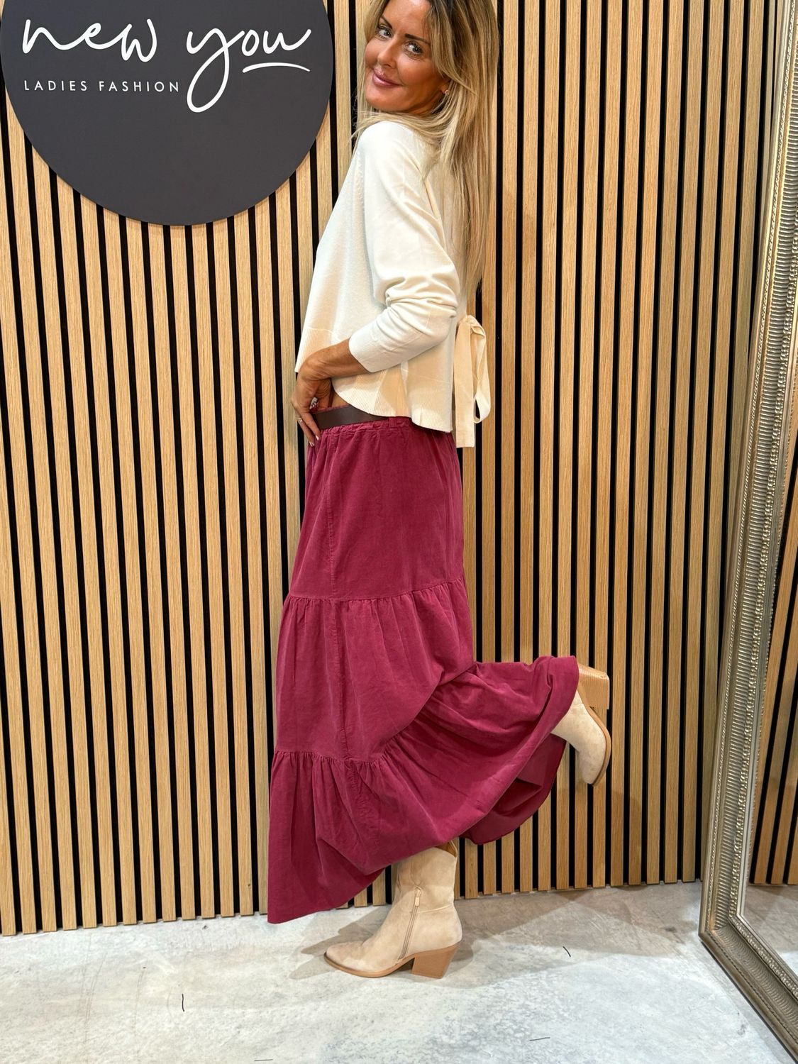 Tiered Cotton Maxi Skirt - Raspberry